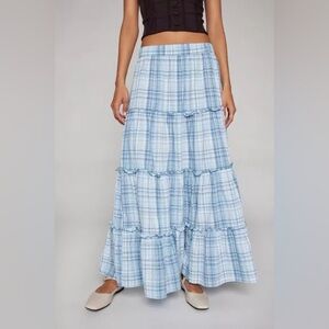 Urban Renewal Remnants Plaid Tiered Maxi Skirt